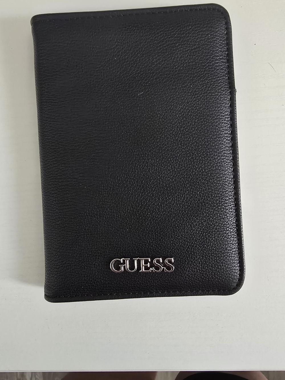GUESS Black Leather Travel Wallet with Silver Logo